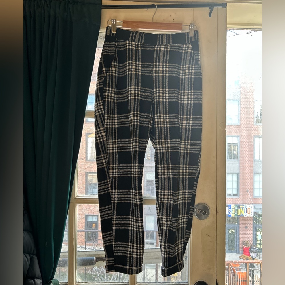 Black and white plaid trousers